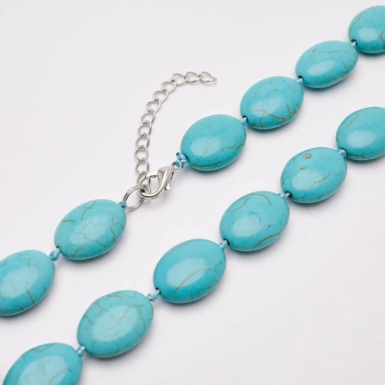 Blue Turquoise Gemstone Beaded Necklace For Women