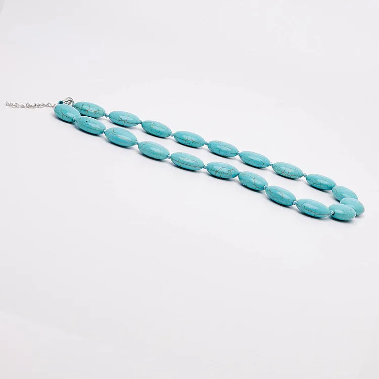 Blue Turquoise Gemstone Beaded Necklace For Women