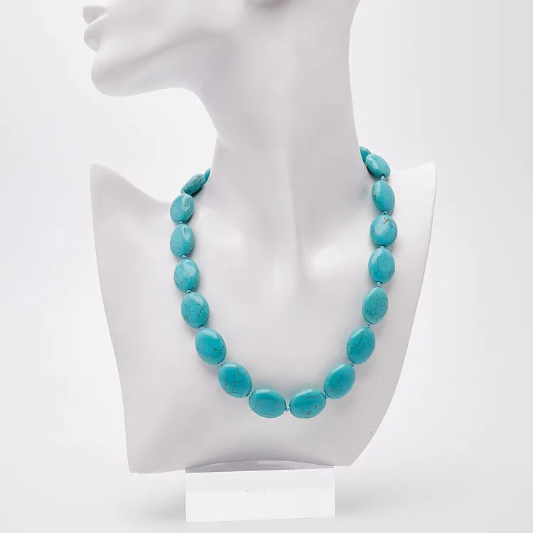 Blue Turquoise Gemstone Beaded Necklace For Women