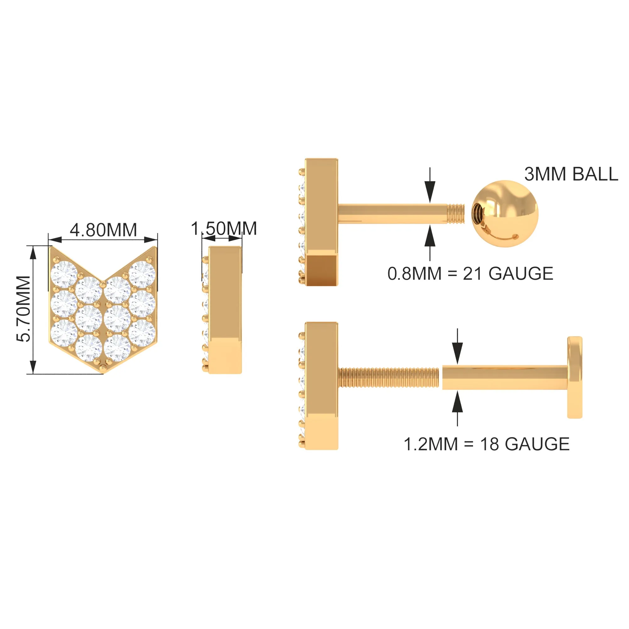 Certified Moissanite Arrow Cartilage Earring in Gold