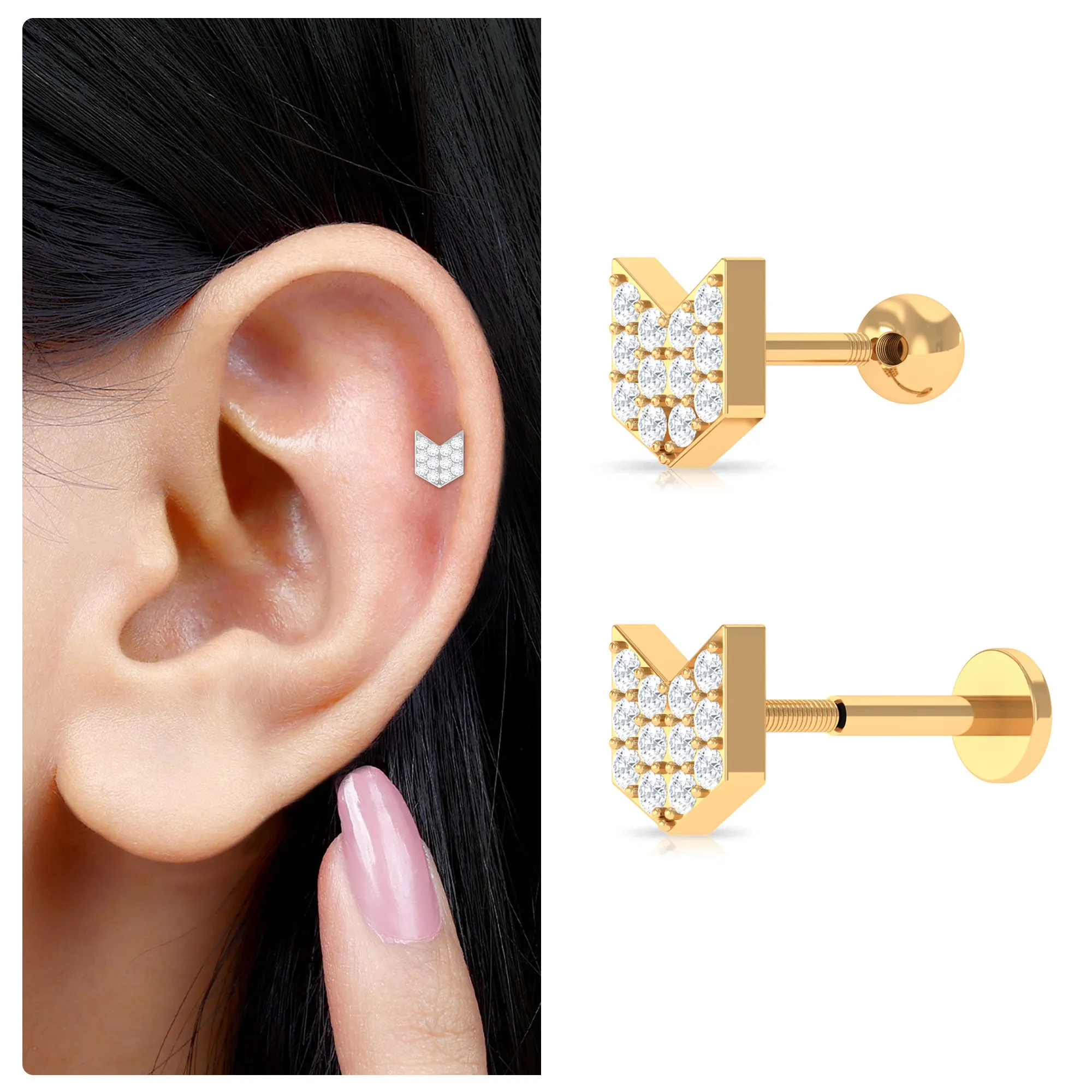 Certified Moissanite Arrow Cartilage Earring in Gold