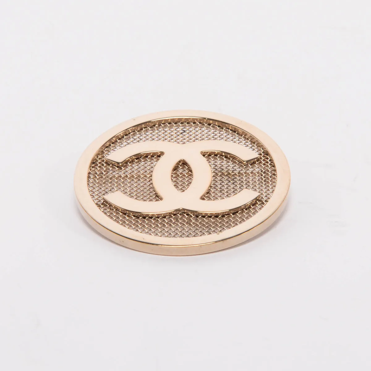 Chanel Light Gold Mesh Round CC Brooch