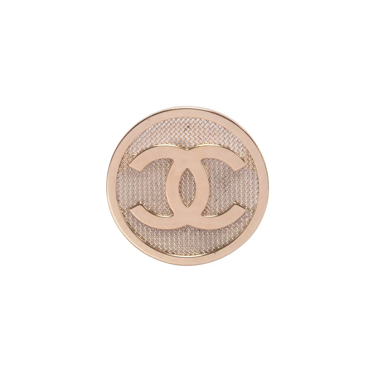 Chanel Light Gold Mesh Round CC Brooch