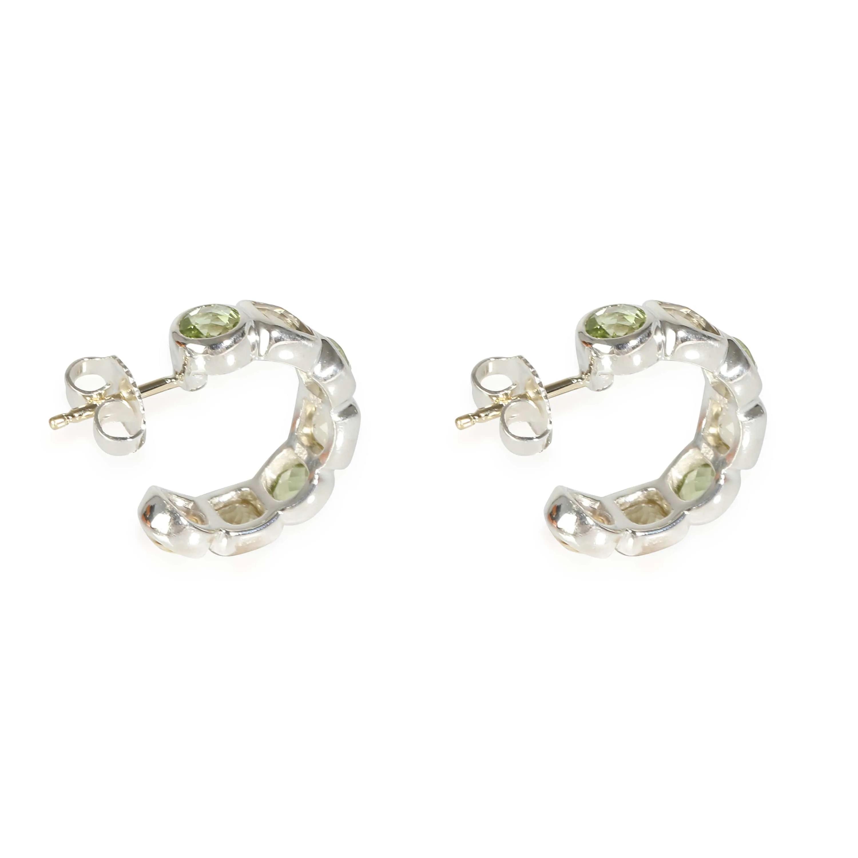 Chiclet Hoop Peridot & Praisolite Earrings in  Sterling Silver