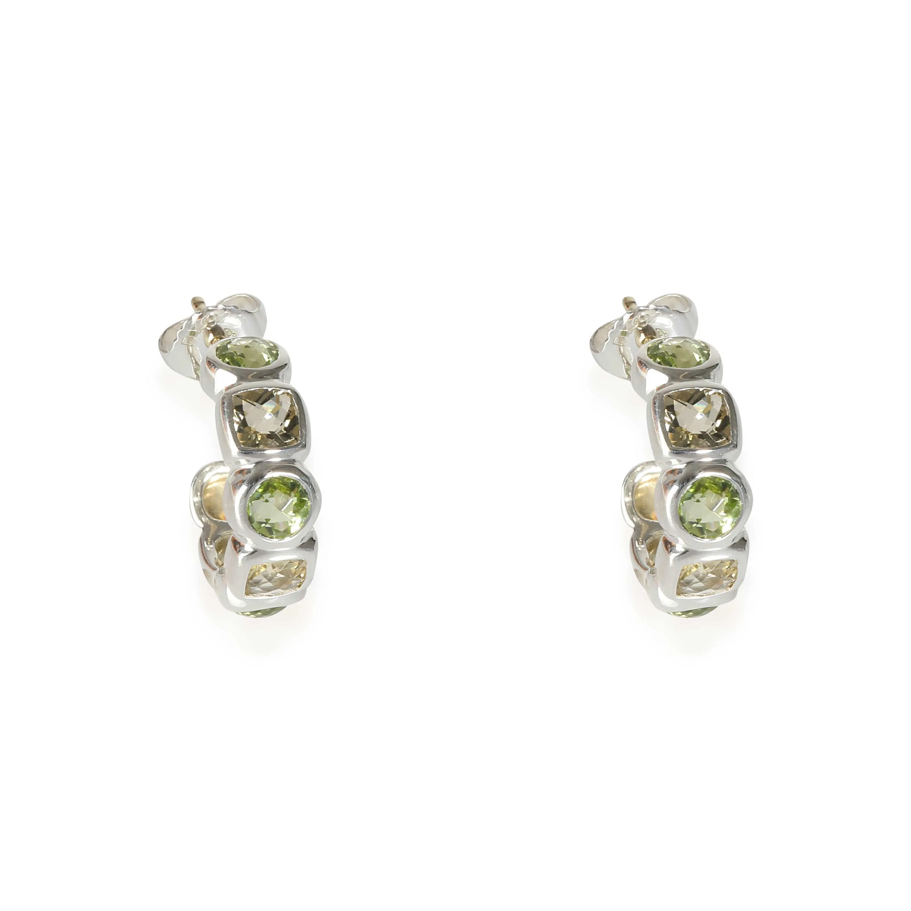 Chiclet Hoop Peridot & Praisolite Earrings in  Sterling Silver