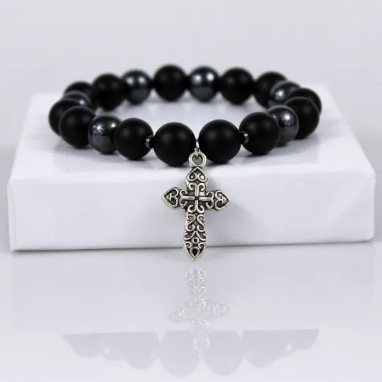 Christian Silver Cross Bead Bracelet