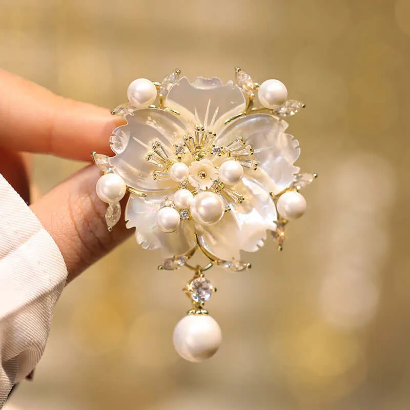 Copper Plum Blossom Shell Pearl Brooch