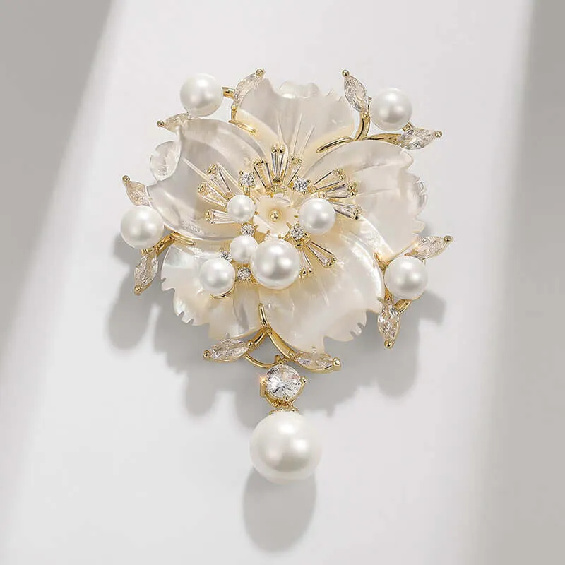 Copper Plum Blossom Shell Pearl Brooch