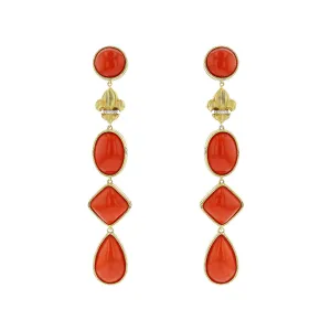 Coral and Diamond Fleur de Lis Drop Earrings