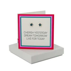 Coral And Mint Cherish Card - Enamel Blue Star Studs