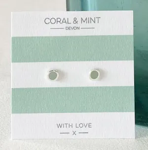 Coral And Mint Mint Enamel Circle Studs With Silver Plating