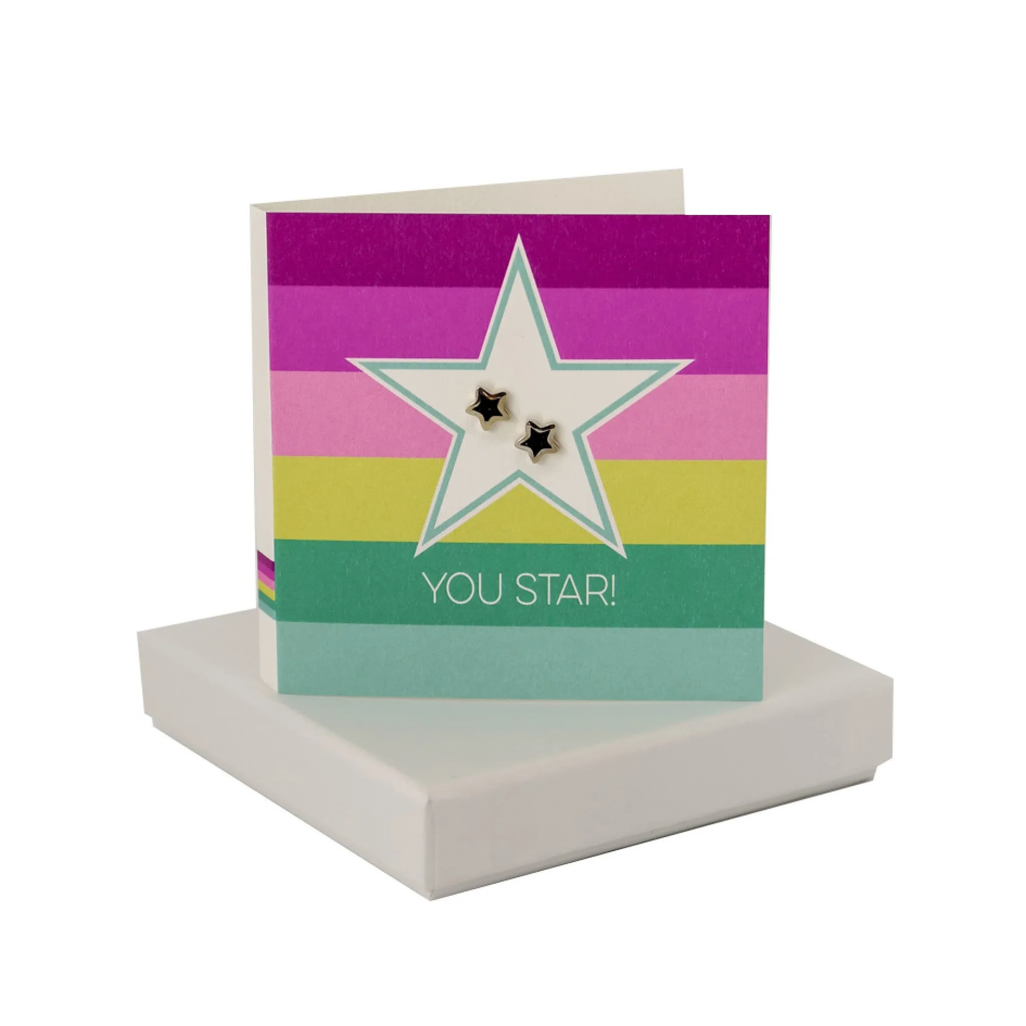 Coral And Mint You Star Stripe Card - Black Enamel Studs