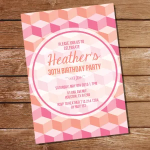 Coral and Pink Geometric Birthday Invitation