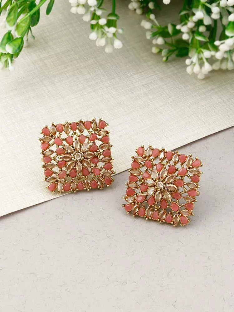 Coral Daliha Square Studs