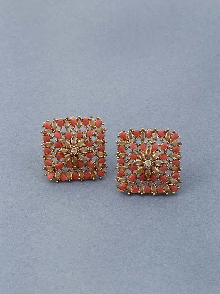 Coral Daliha Square Studs