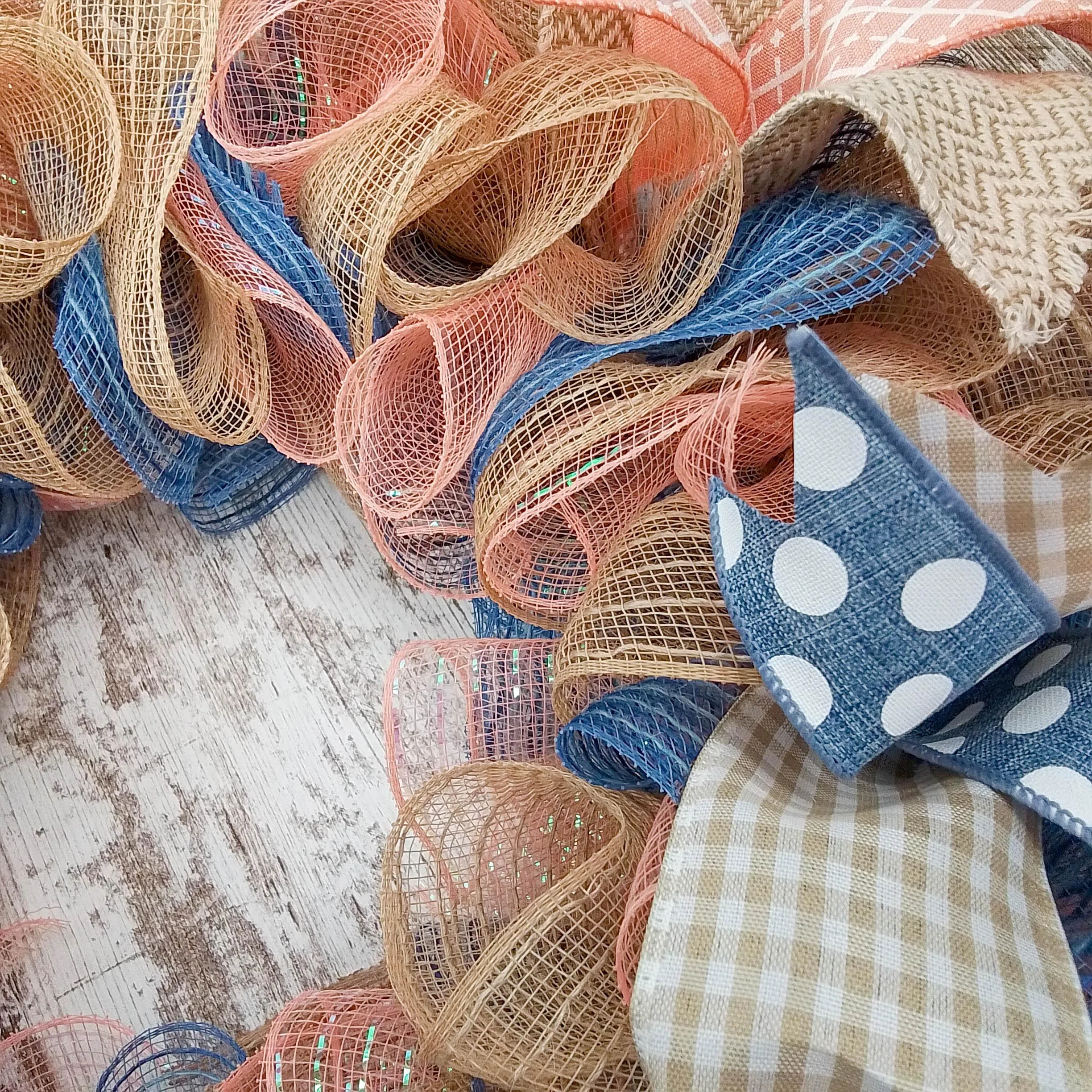 Coral Everyday Wreath, Denim Blue Wreath for Front Door