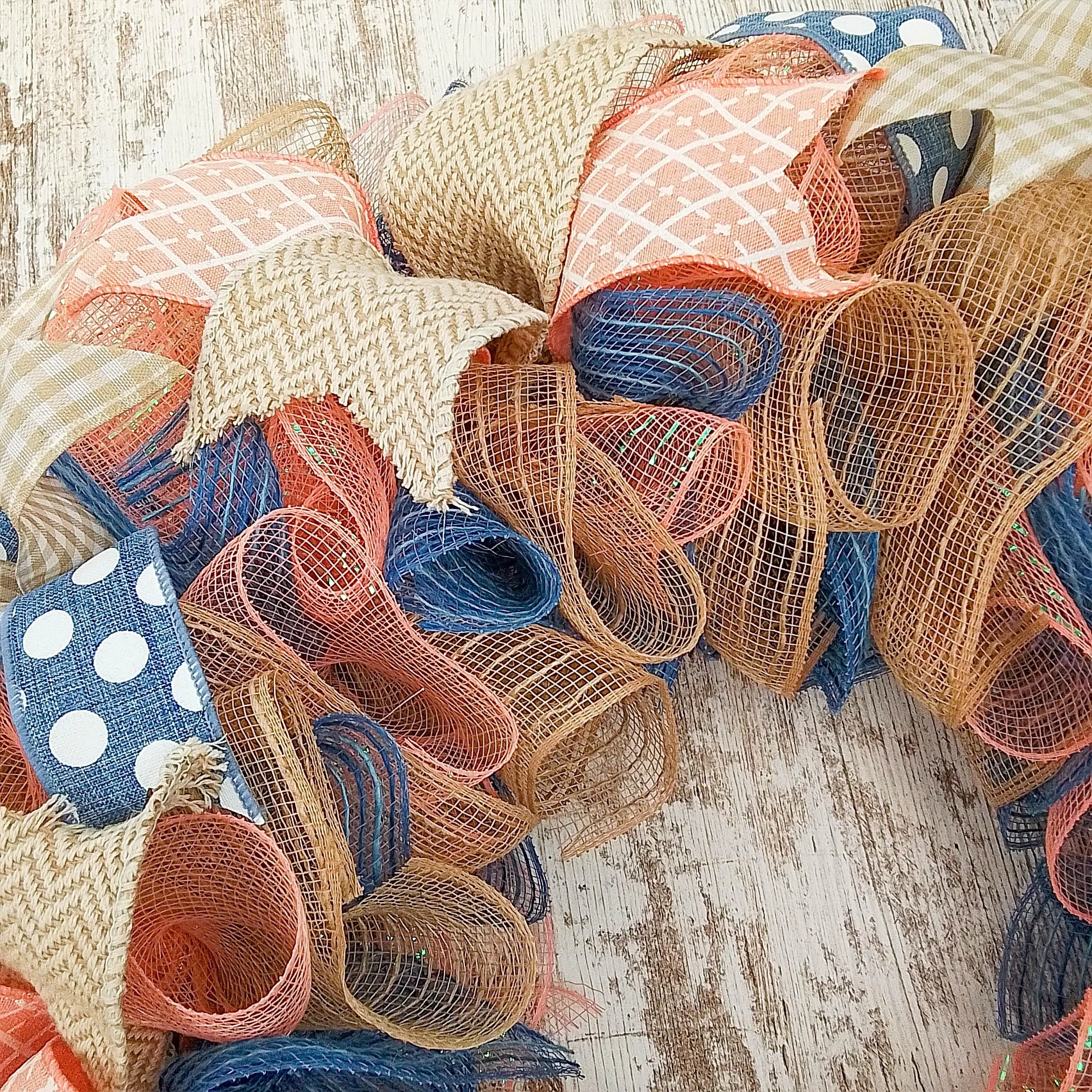 Coral Everyday Wreath, Denim Blue Wreath for Front Door