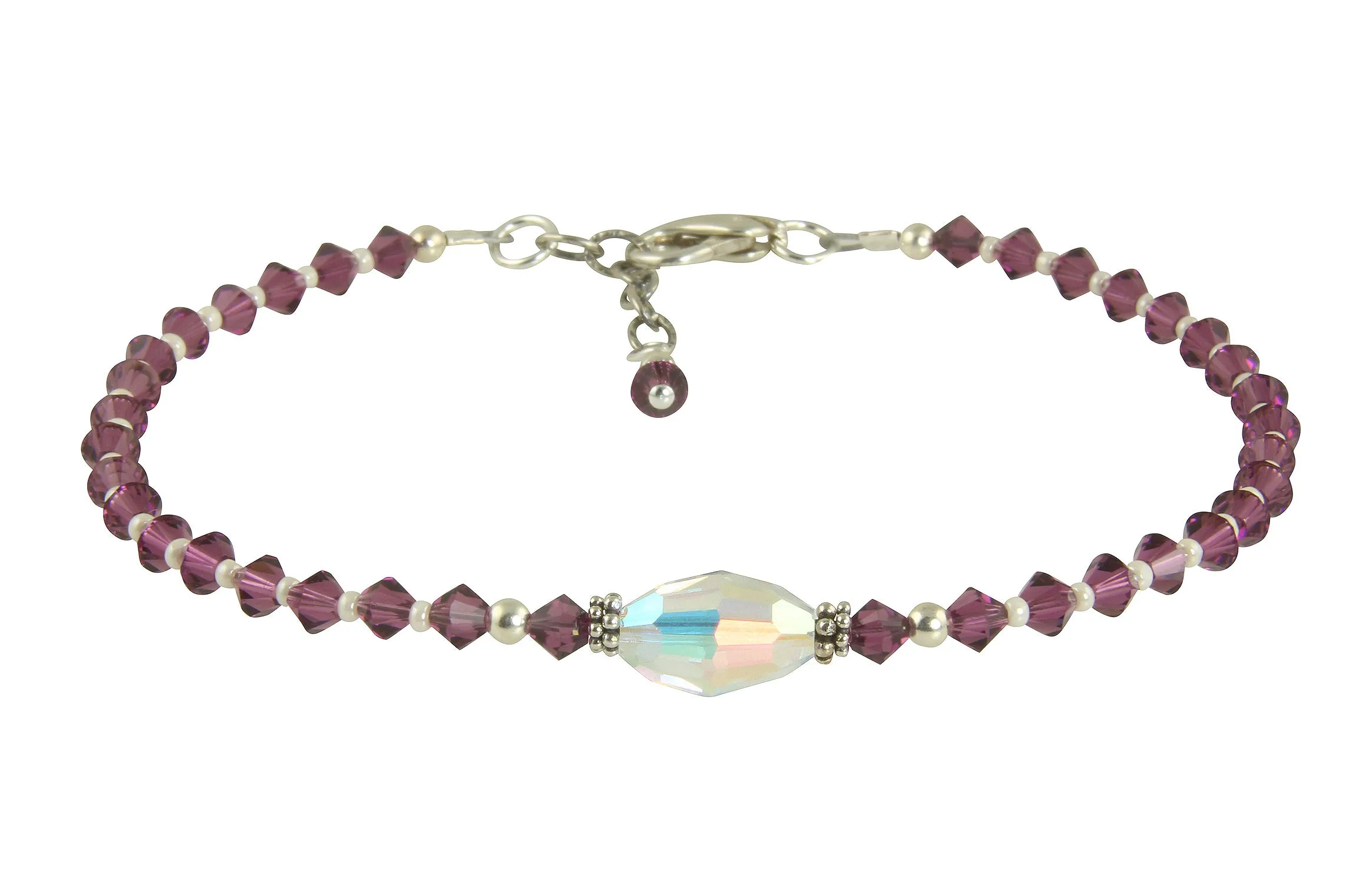 Custom Amethyst Crystal Cream Beaded Anklet