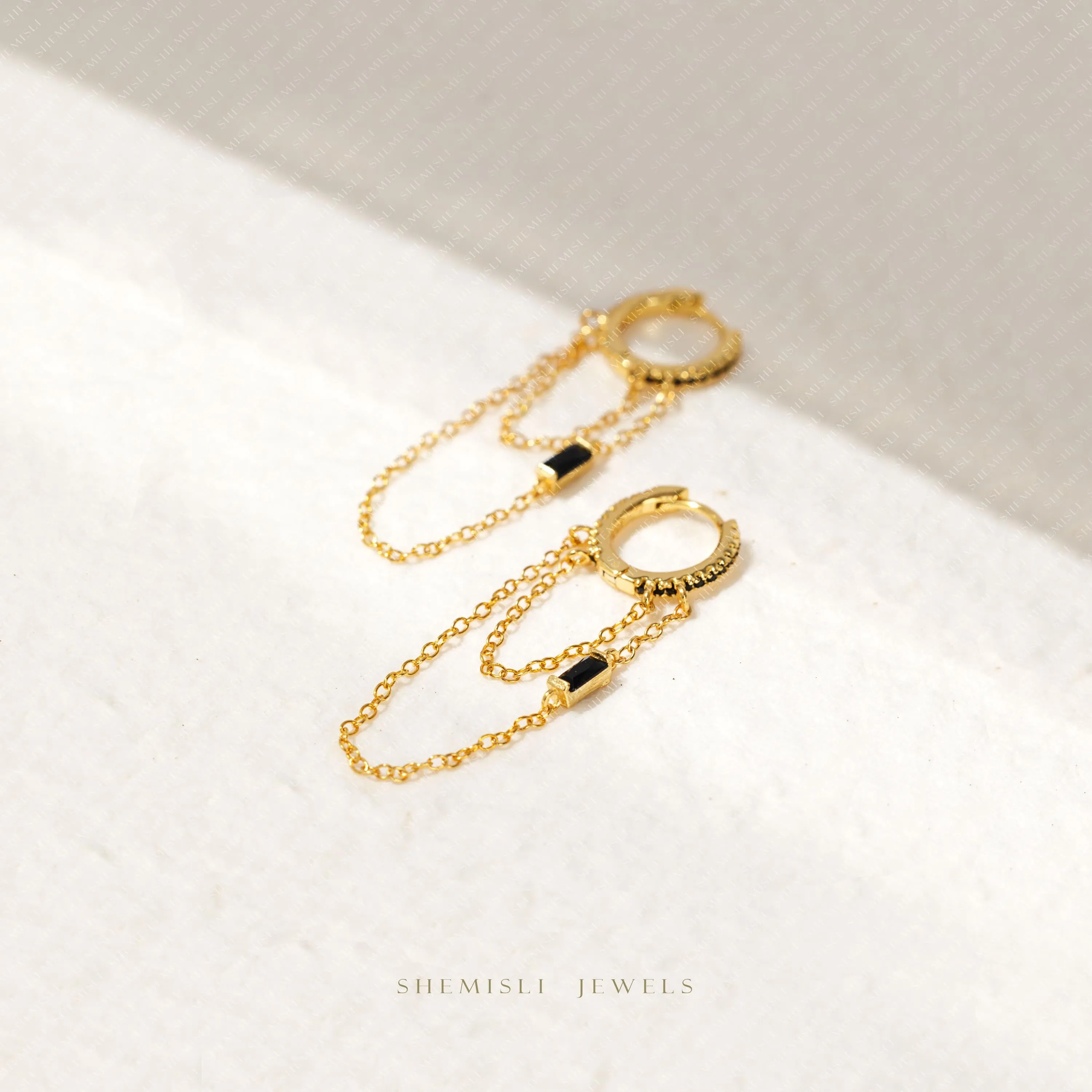 Dangle Chain CZ Hoop Earrings, Huggies, Unisex, Gold, Silver SHEMISLI - SH119, SH359, SH360, SH361, SH362