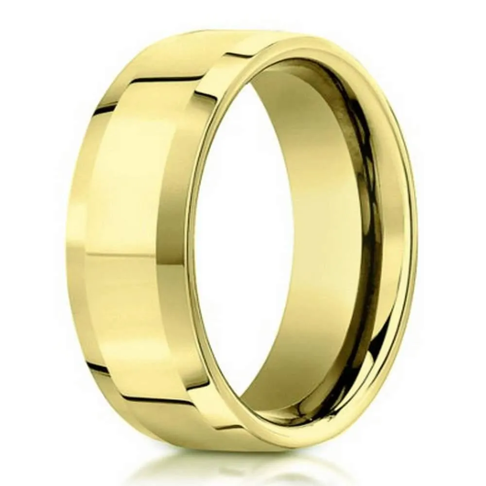 Designer Men's 18K Yellow Gold Wedding Band with Beveled Edges-4mm