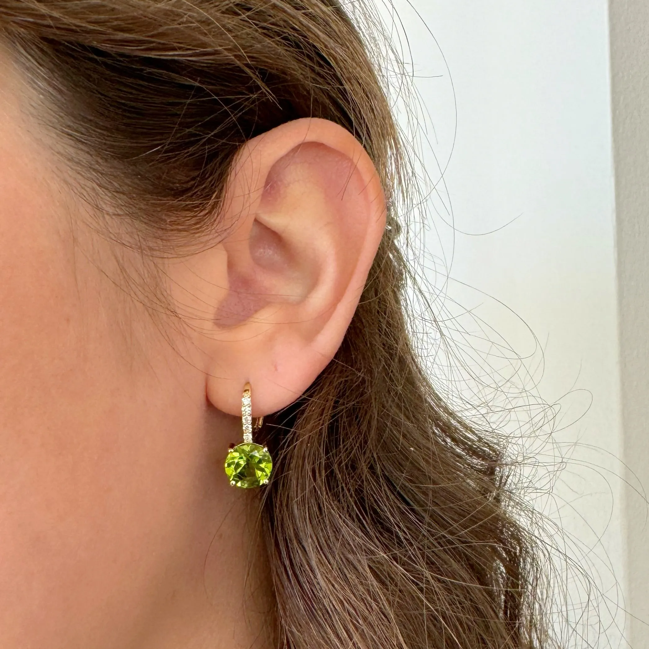 Diamond & Peridot Leverback Earrings