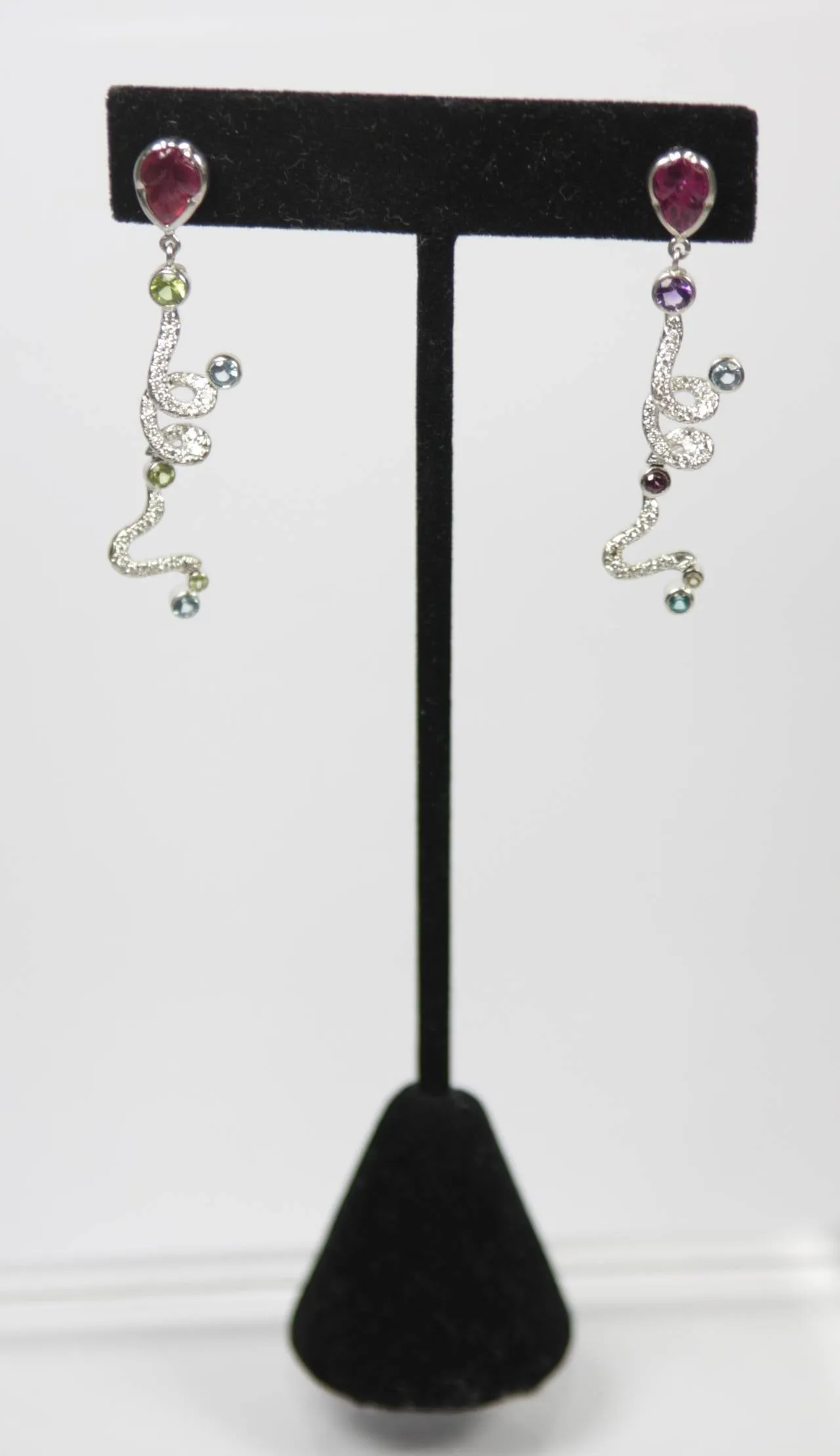 DIAMOND Gold Dangle Earrings 18 Karat Gold with Multi Ruby Gemstone