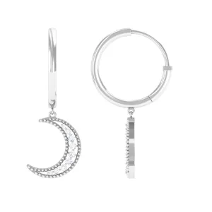 Diamond Moon Drop Hoop Earrings