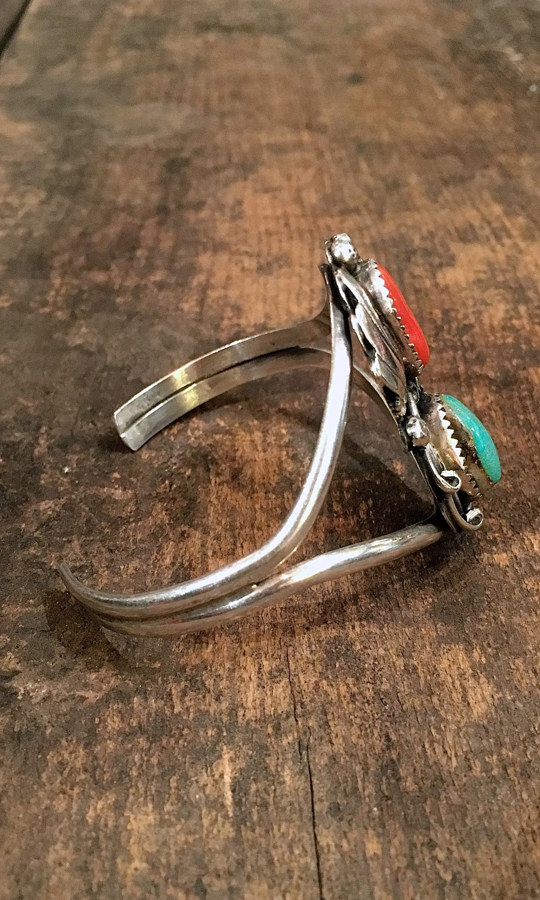 DOUBLE DECKER Coral, Turquoise, and Sterling Silver Cuff