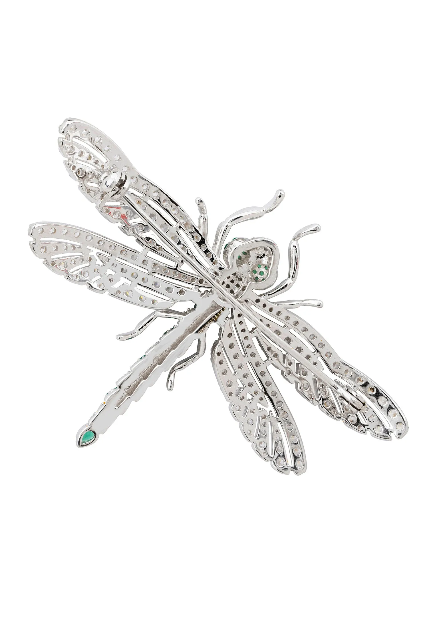 Dragonfly Brooch Silver Emerald Cz