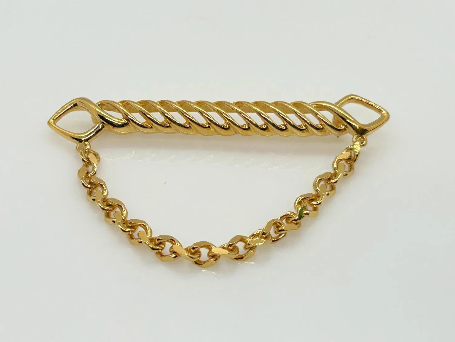 Dramatic Draped Chain Gold Tone Brooch