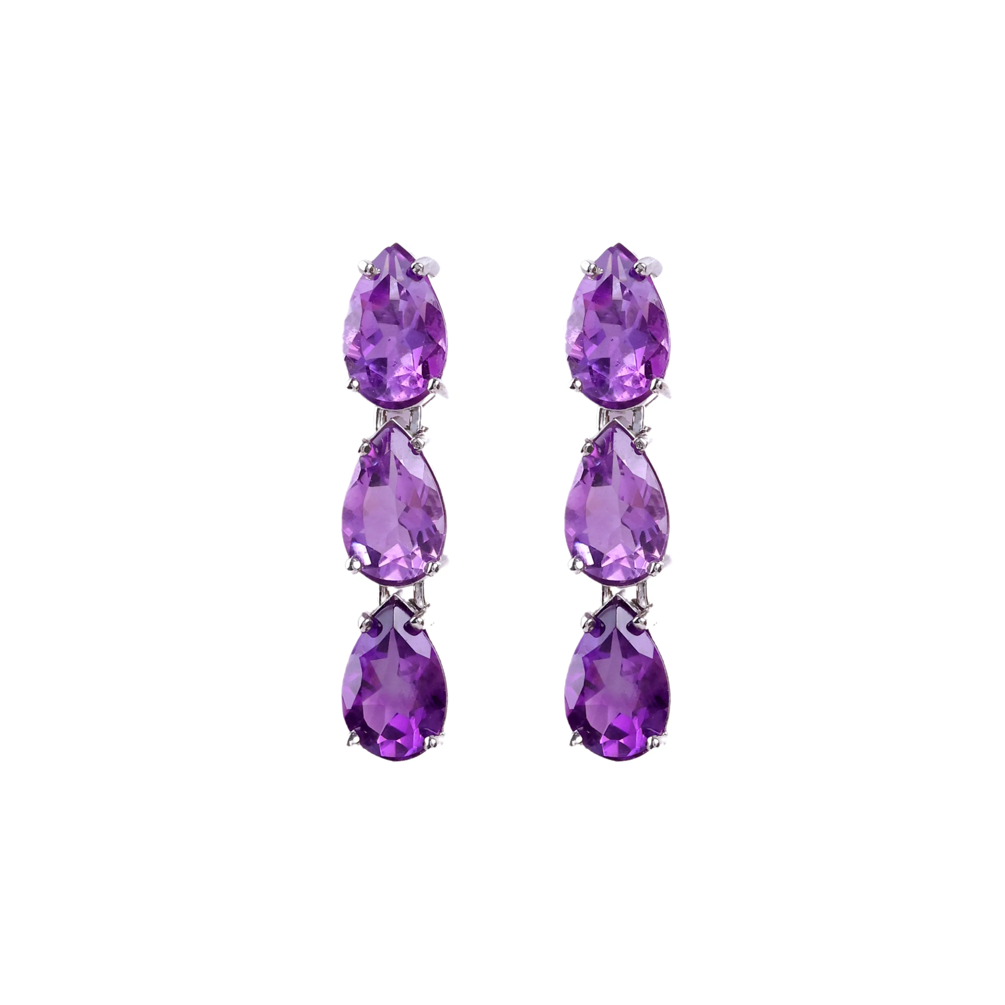 Earrings - Three Drop Amethyst