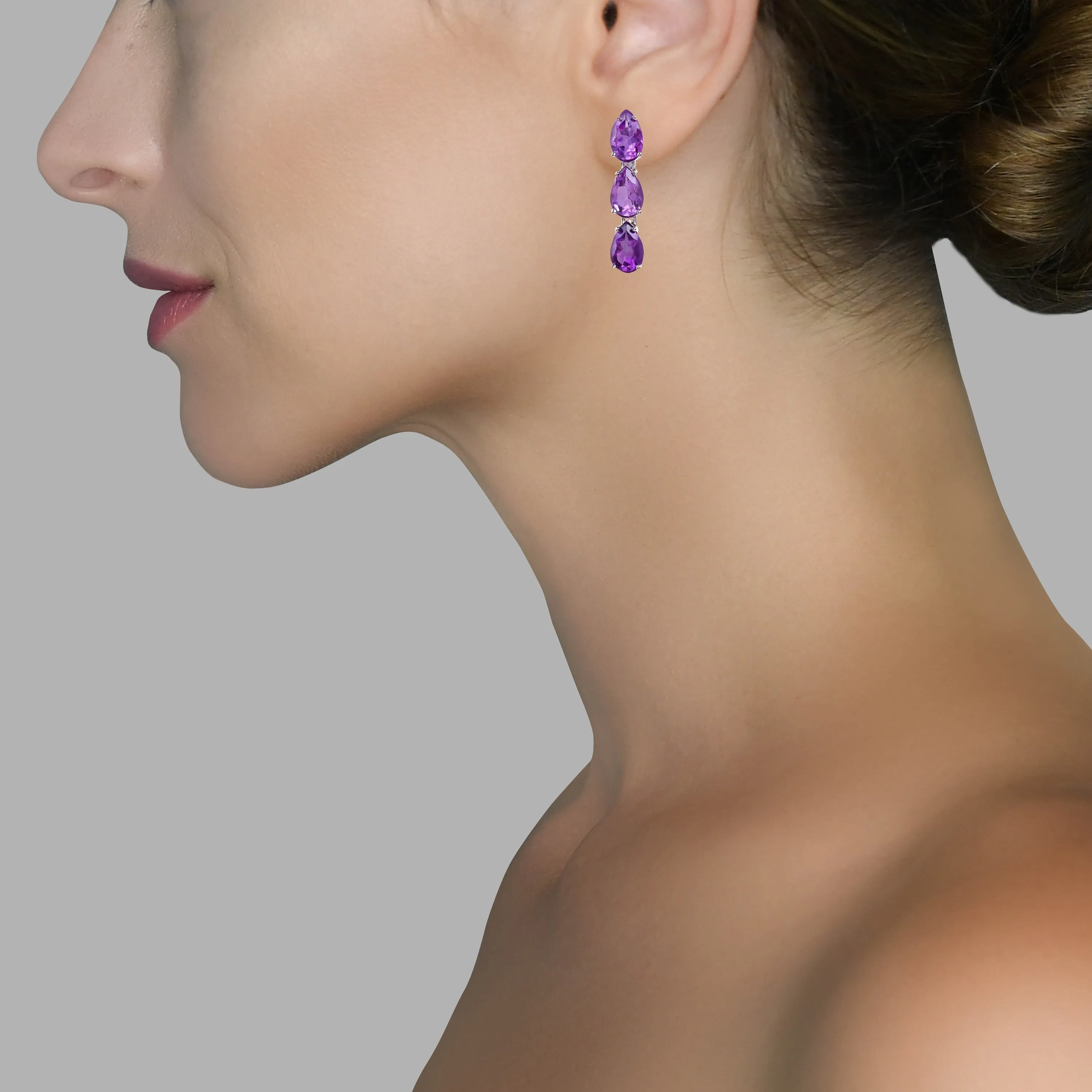 Earrings - Three Drop Amethyst