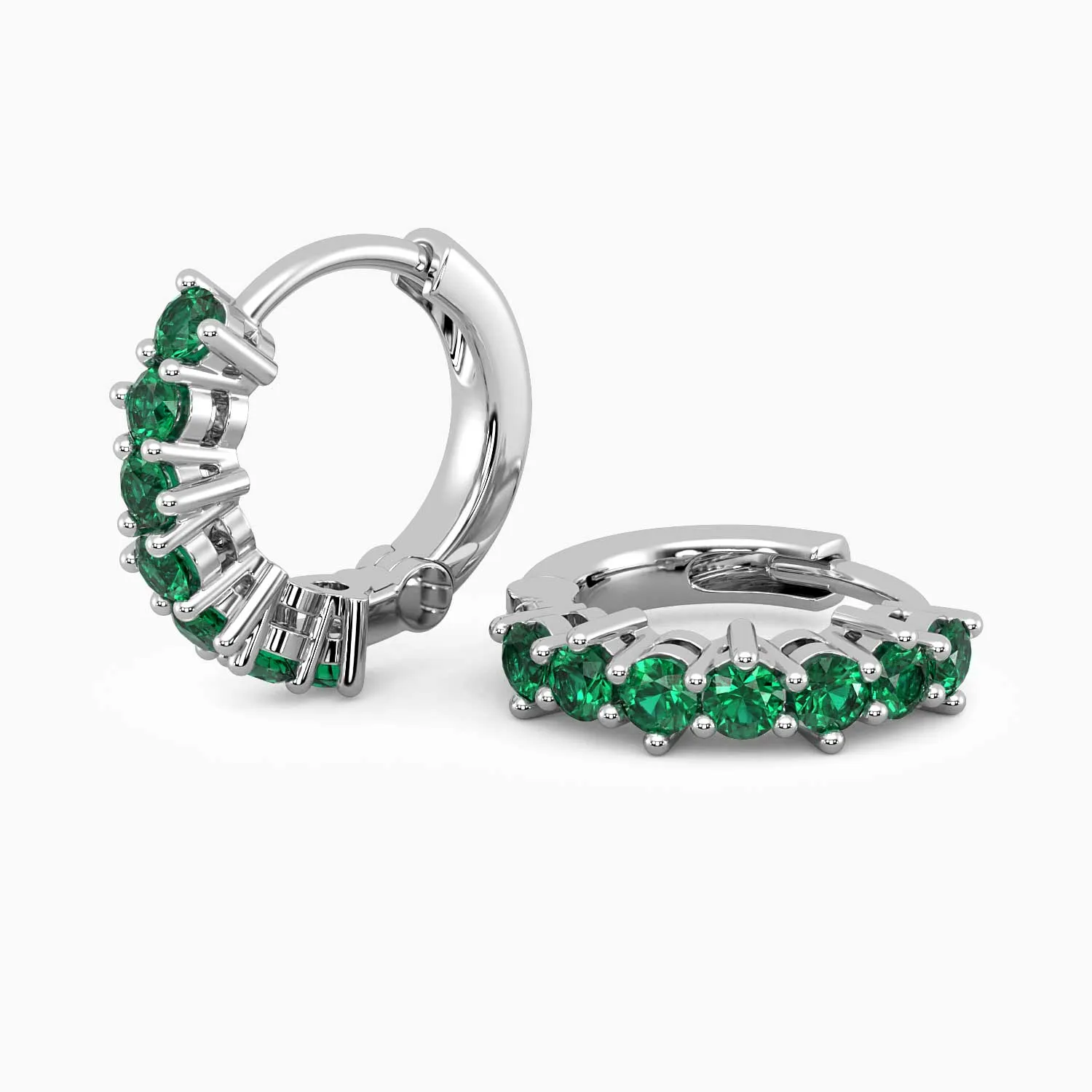 Emerald Huggie Earrings in Silver