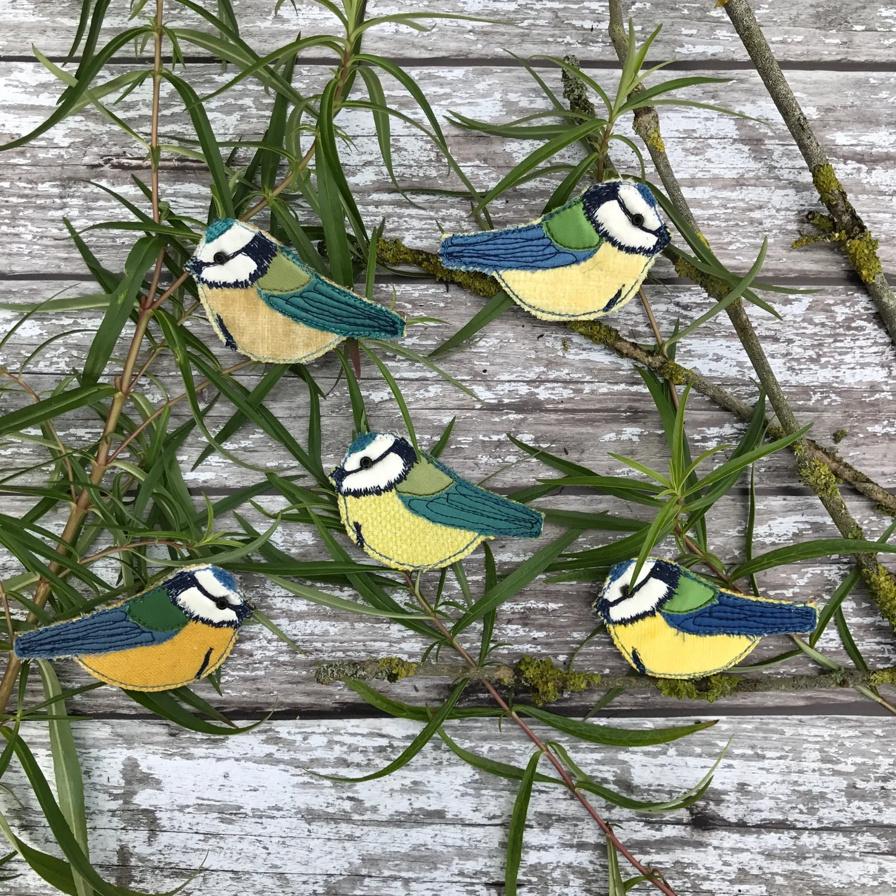 Fabric Blue tit brooches