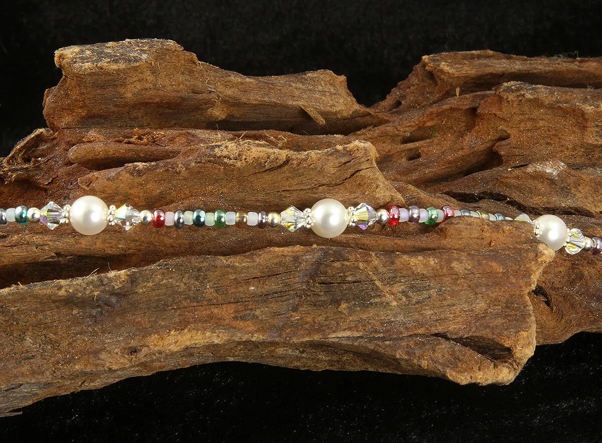 Fancy Jewel Crystal Pearl Beaded Anklet