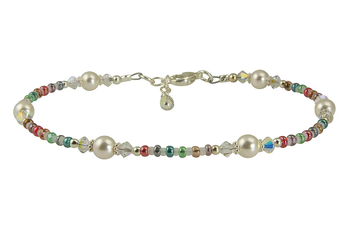 Fancy Jewel Crystal Pearl Beaded Anklet