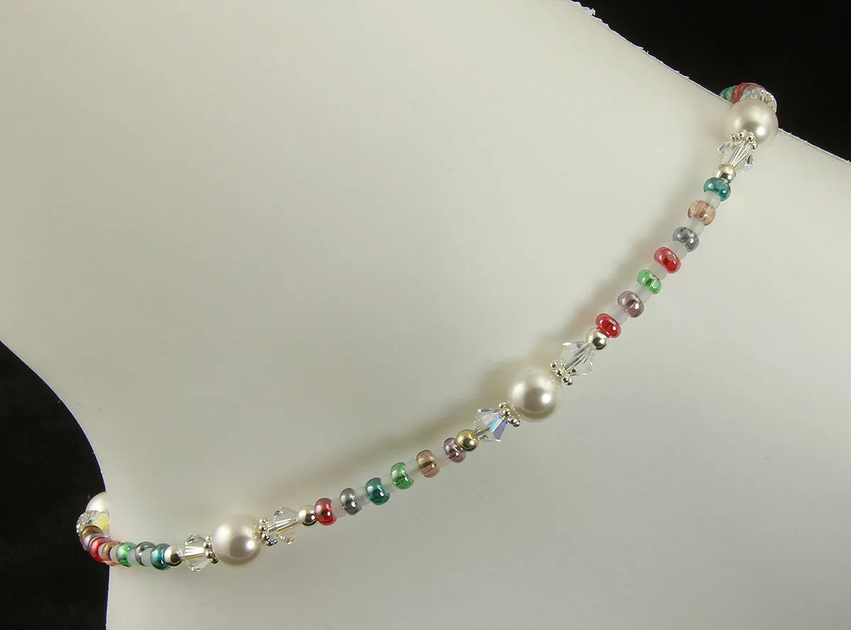 Fancy Jewel Crystal Pearl Beaded Anklet