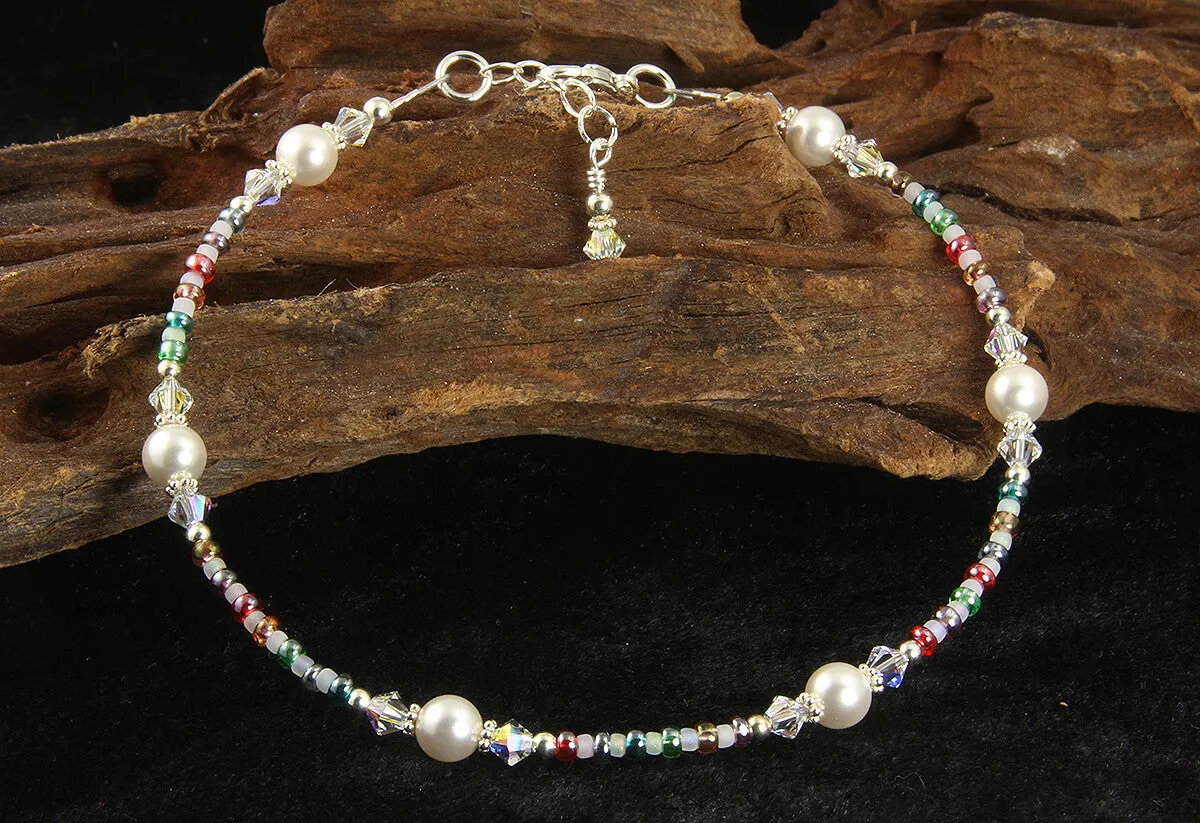 Fancy Jewel Crystal Pearl Beaded Anklet