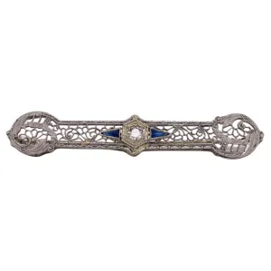 Floral Filigree Diamond and Sapphire Brooch