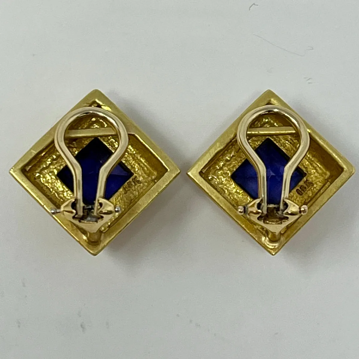 Fredericka 18K Gold Square Set Faceted Iolite Earrings