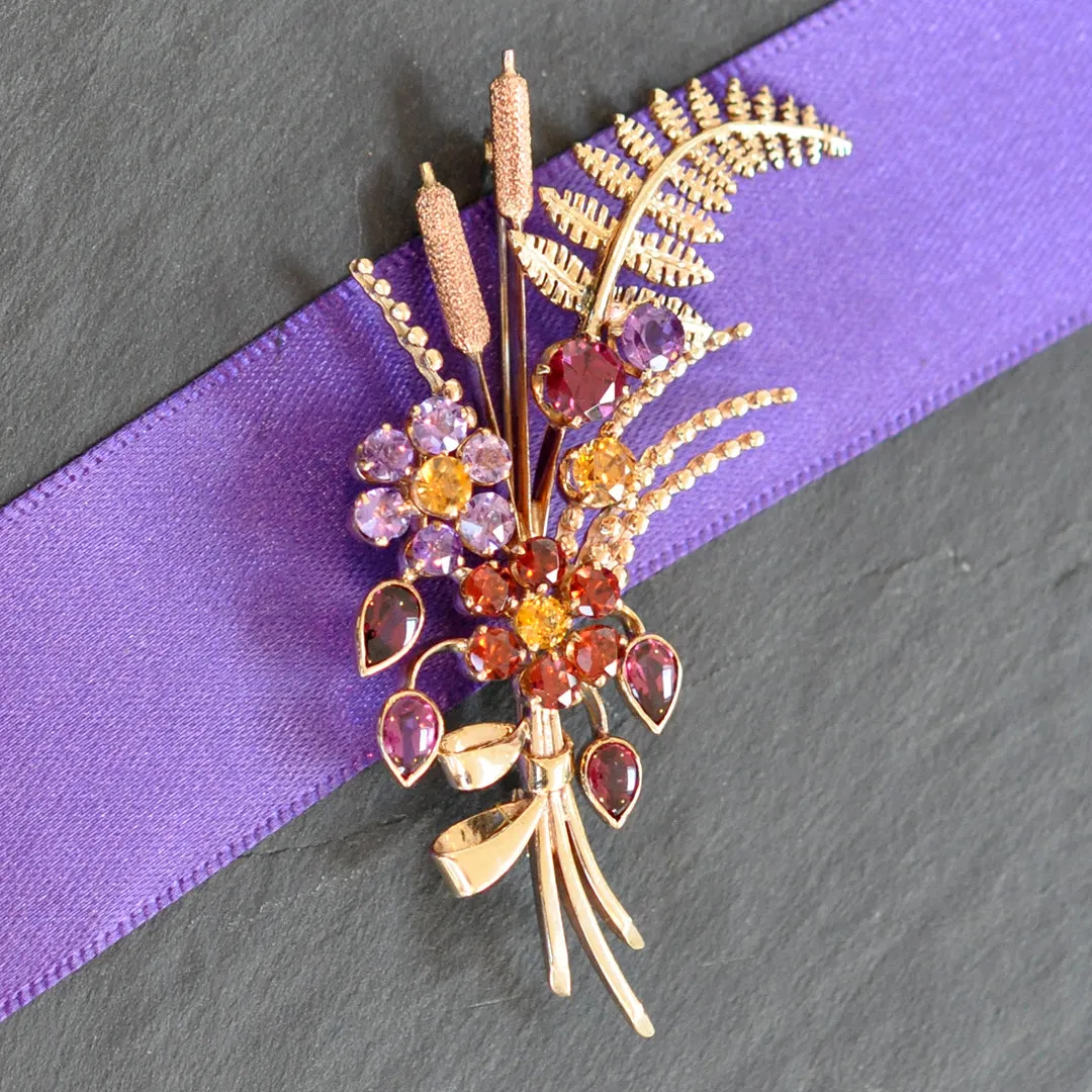 Gemstone Floral Spray Brooch