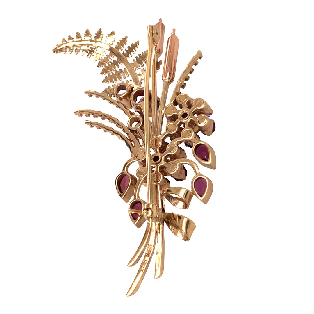 Gemstone Floral Spray Brooch