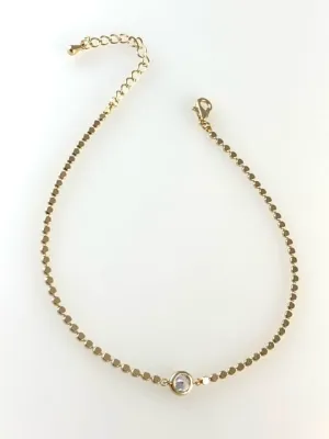 Gold Chain Anklet with Crystal Pendant