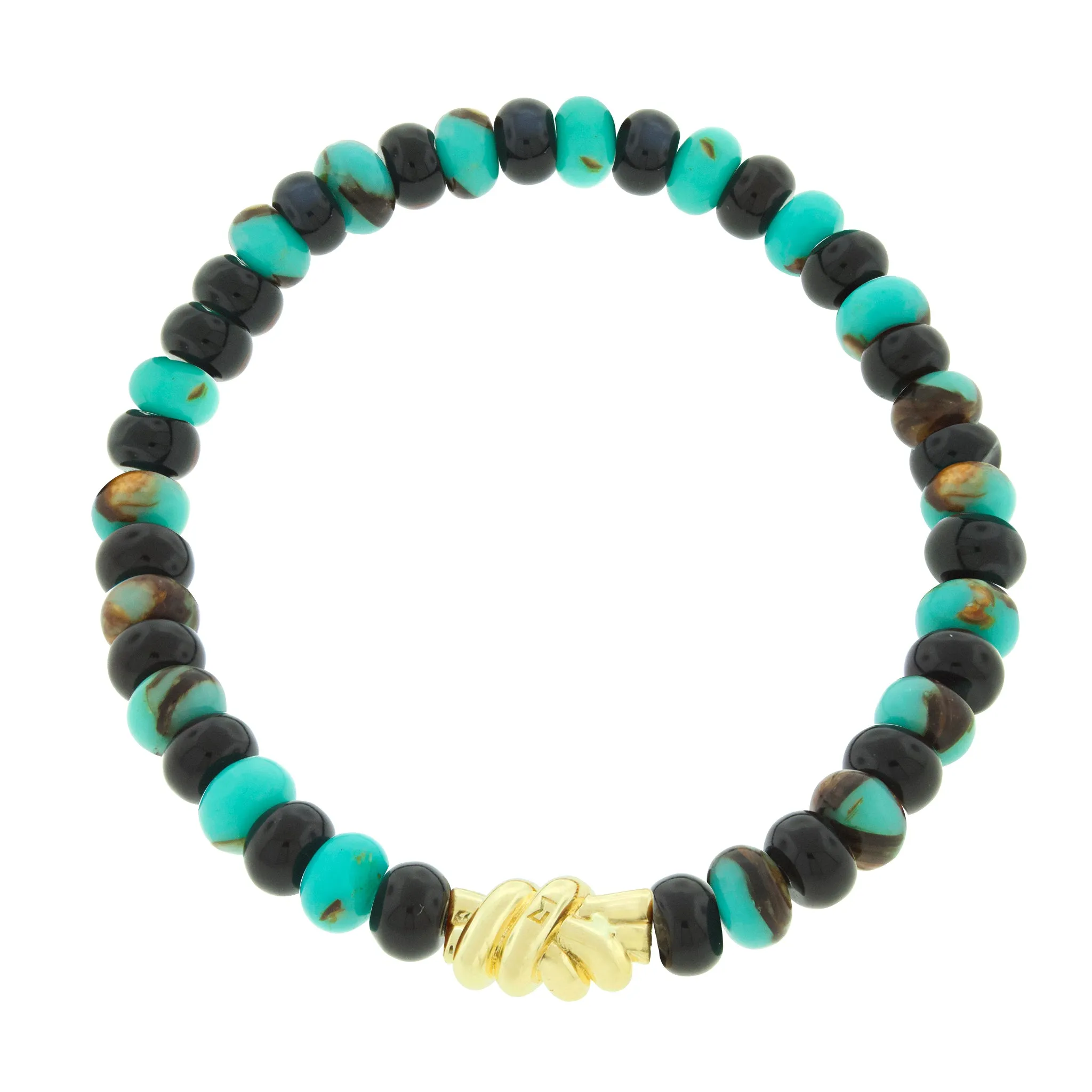 Gold Double Knot on Jasper & Onyx Beaded Bracelet