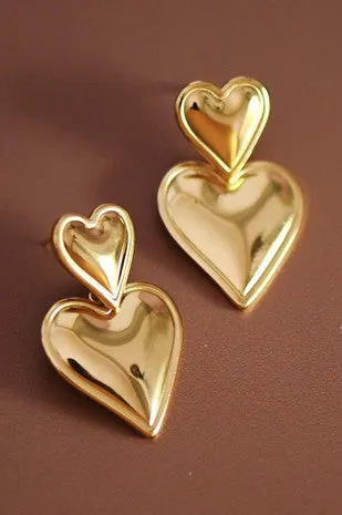 Gold Stainless Steel Heart Drop Earrings