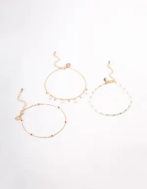 Gold Station Pearl & Diamante Anklet Pack