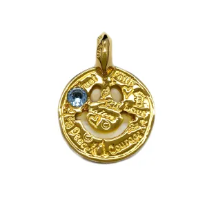 Graffiti Happy Face Charm Custom 18k Yellow Gold Plated with Aquamarine