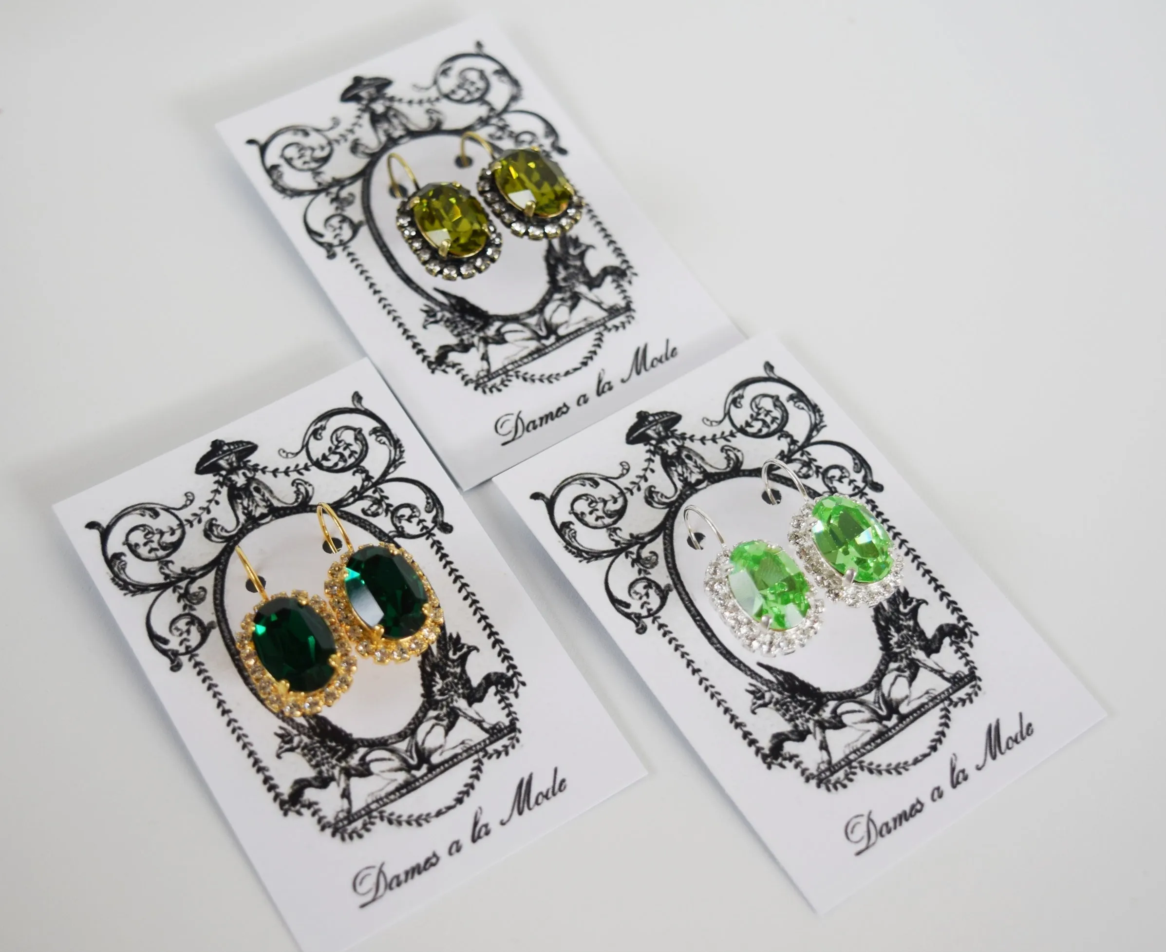 Green Crystal Halo Earrings - Medium Oval Swarovski