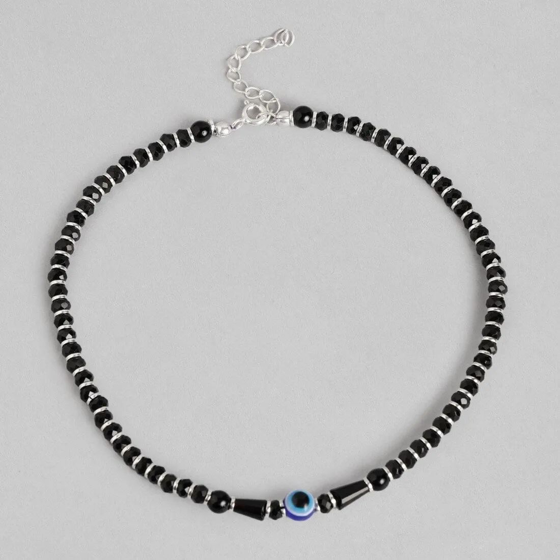 Guardian Evil Eye Beaded Silver-Plated 925 Sterling Silver Anklet