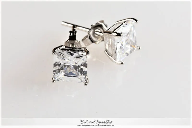 Halen Princess Cut Stud Earrings  – 6mm  | 1.25 ct | Sterling Silver